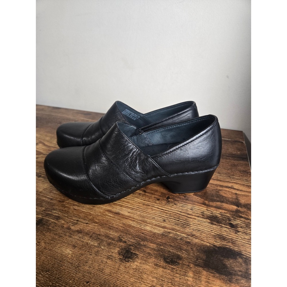 Dansko Black Leather Slip On Clogs Professional Block Heel Shoes Womens 38 7.5-8